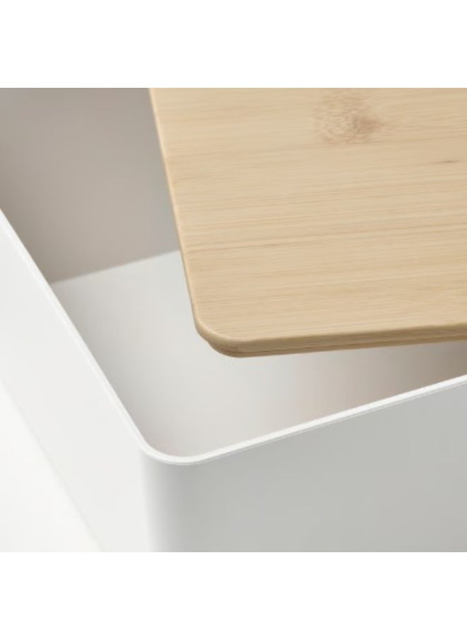 IKEA (IKEA) Box with lid, white/bamboo, 18x26x8 cm  - Image 4