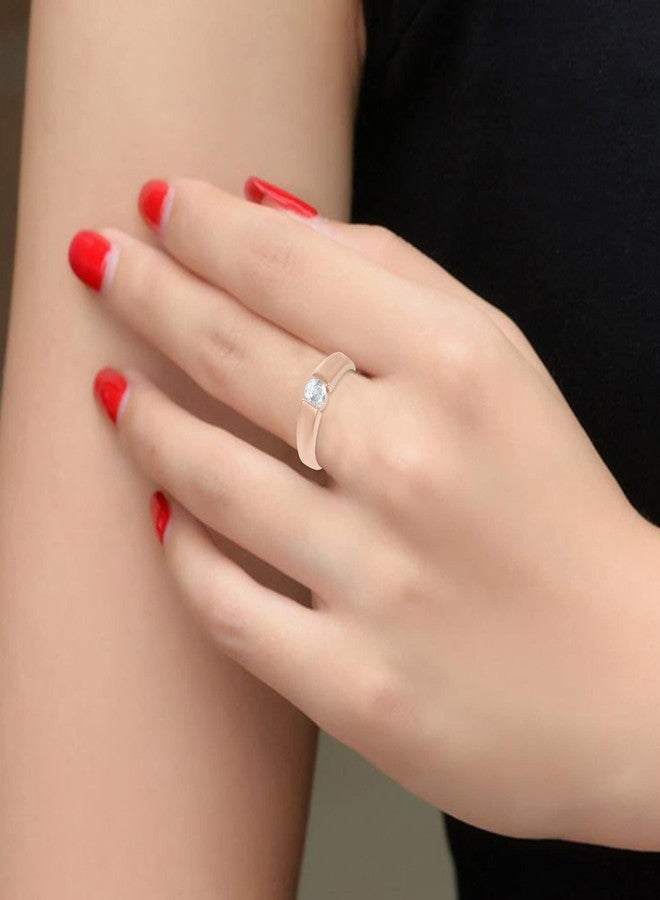 Memoir Brass Pink Rose Goldplated Proposal Purpose Single CZ Imitation Diamond Solitaire Finger Ring Women Fashion Jewellery (ORRM6229) - Image 5