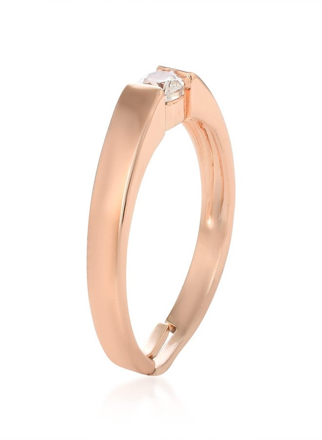 Memoir Brass Pink Rose Goldplated Proposal Purpose Single CZ Imitation Diamond Solitaire Finger Ring Women Fashion Jewellery (ORRM6229) - Image 3