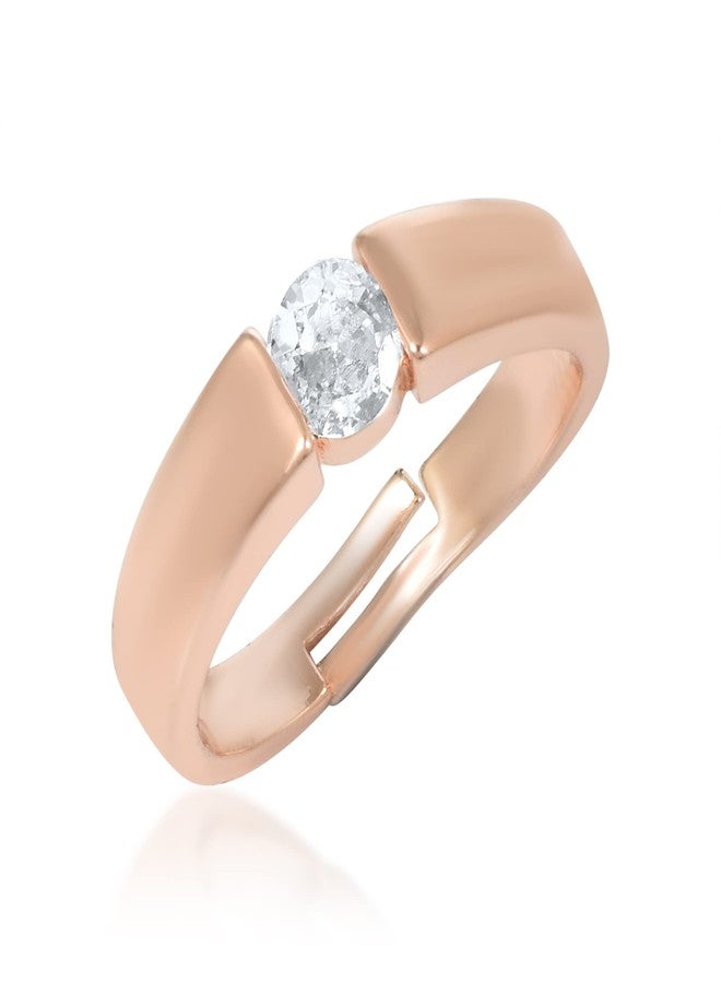 Memoir Brass Pink Rose Goldplated Proposal Purpose Single CZ Imitation Diamond Solitaire Finger Ring Women Fashion Jewellery (ORRM6229) - Image 1