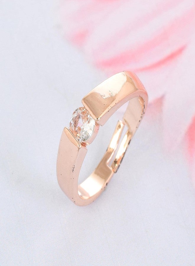Memoir Brass Pink Rose Goldplated Proposal Purpose Single CZ Imitation Diamond Solitaire Finger Ring Women Fashion Jewellery (ORRM6229) - Image 4