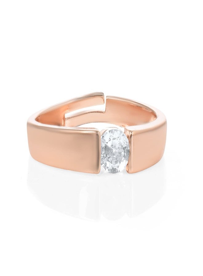 Memoir Brass Pink Rose Goldplated Proposal Purpose Single CZ Imitation Diamond Solitaire Finger Ring Women Fashion Jewellery (ORRM6229) - Image 2