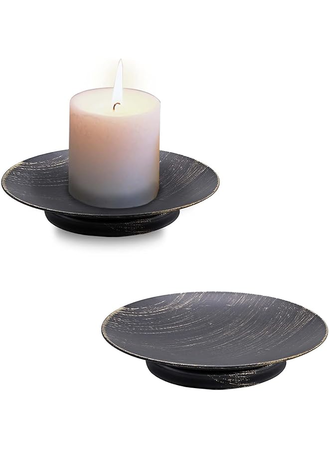 The Bros Iron Metal Candle Holders for Pillar Candles, 4.3" Retro Decorative Candle Plates Diameter Candle Stand for Home Decor, Housewarming, Table, Wedding, Party, Spa, 2 Pcs - Image 1