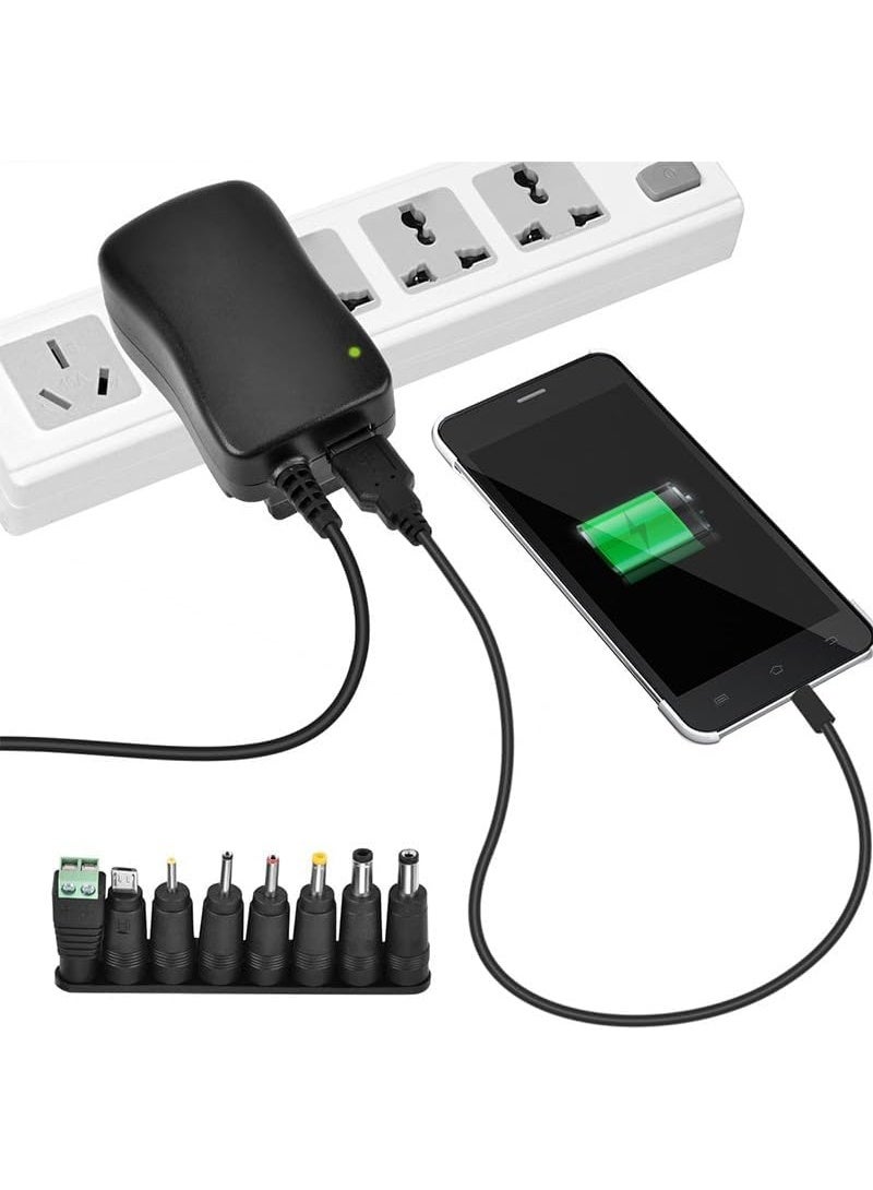 41W Universal UK Power Adapter, 220V to 6V/9V/12V/15V/18V/24V Adjustable DC Charger with 5V/2.1A USB Port, 8 Interchangeable Connectors for WiFi Routers and Electronic Devices - Image 4