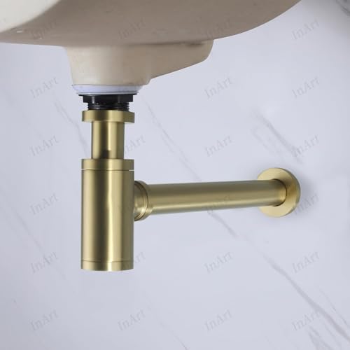 InArt® Heavy Duty Brass Bottle Trap for Wash Basin & Kitchen Sink | Brushed Gold Finish with 12 Inch Pipe & Wall Flange | Anti-Clog, Rust-Proof, Reusable, Easy Installation (Brushed Gold) - Image 2