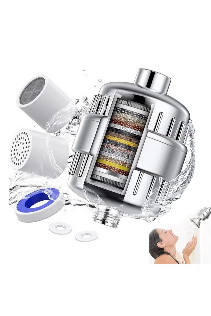 ريد ليف فلتر دش مكون من 20 مرحلة للمياه العسيرة (يتضمن خرطوشتين) لإزالة الكلور والمواد الضارة، نظام خرطوشة رأس دش مُفلترة منقي للمياه الأيونية للاستحمام والجلد والشعر المضاد للجفاف - Image 1