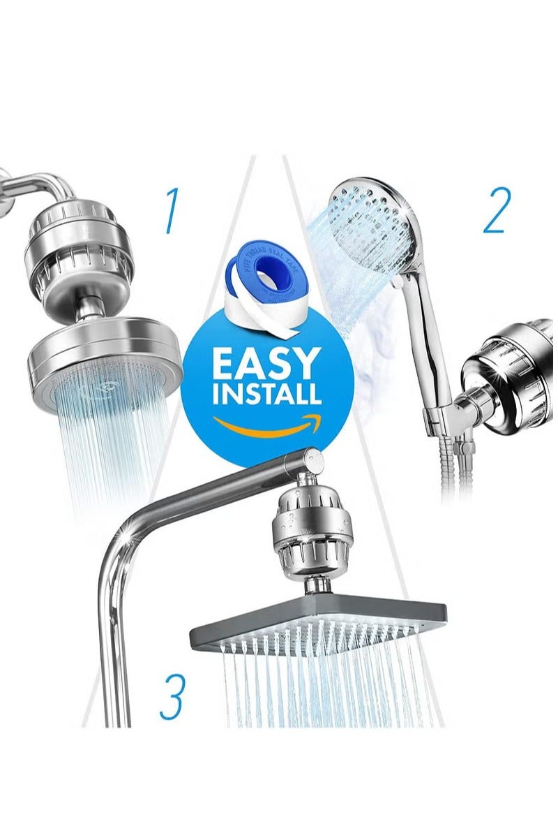 ريد ليف فلتر دش مكون من 20 مرحلة للمياه العسيرة (يتضمن خرطوشتين) لإزالة الكلور والمواد الضارة، نظام خرطوشة رأس دش مُفلترة منقي للمياه الأيونية للاستحمام والجلد والشعر المضاد للجفاف - Image 2