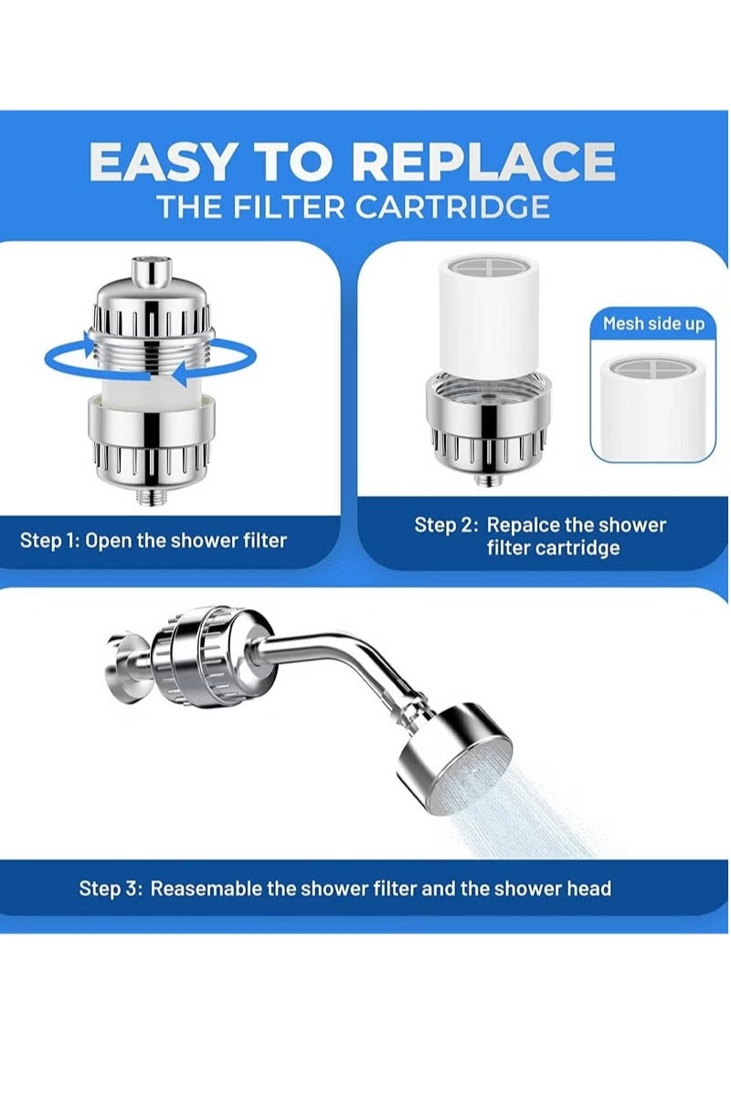ريد ليف فلتر دش مكون من 20 مرحلة للمياه العسيرة (يتضمن خرطوشتين) لإزالة الكلور والمواد الضارة، نظام خرطوشة رأس دش مُفلترة منقي للمياه الأيونية للاستحمام والجلد والشعر المضاد للجفاف - Image 5