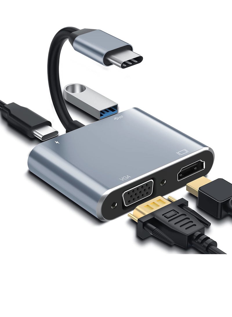 DRAKLAW 4-In-1 USB C Hub Adapter With 4K HDMI & 1080P VGA, 100W PD Charging, USB 3.0 Data Port, Compact Design For MacBook Air/Pro, Dell XPS, HP, Surface Pro, Laptops - Image 1