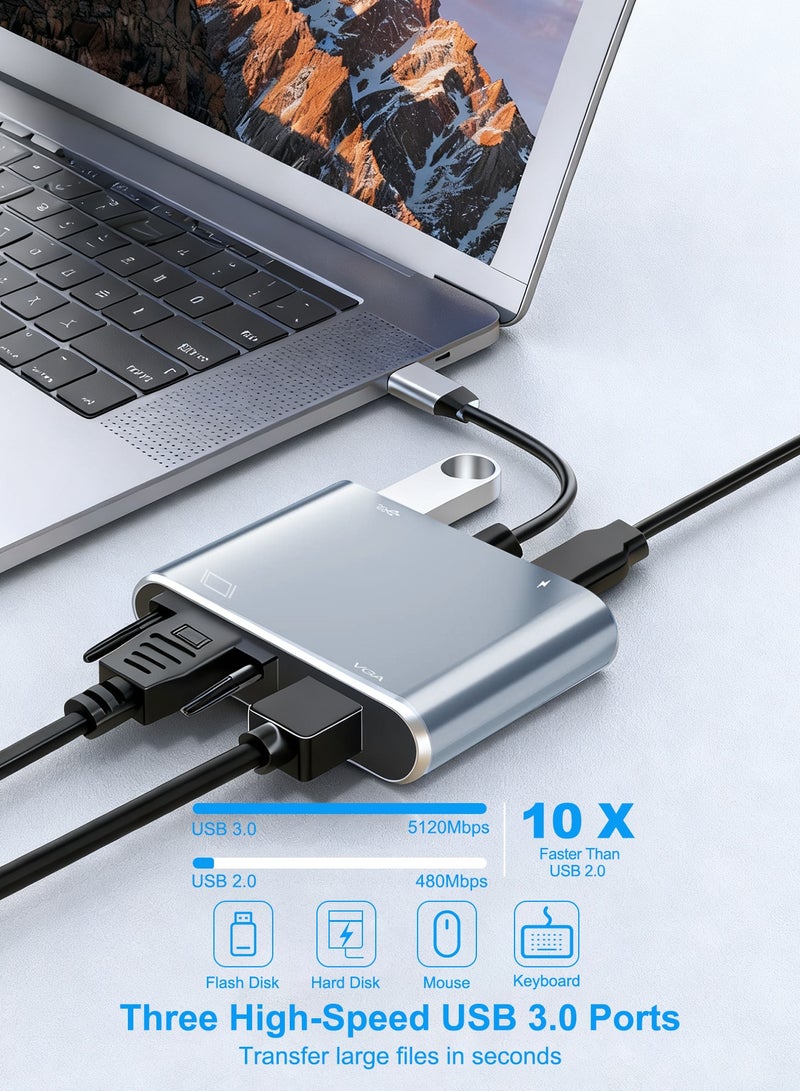 DRAKLAW 4-In-1 USB C Hub Adapter With 4K HDMI & 1080P VGA, 100W PD Charging, USB 3.0 Data Port, Compact Design For MacBook Air/Pro, Dell XPS, HP, Surface Pro, Laptops - Image 4