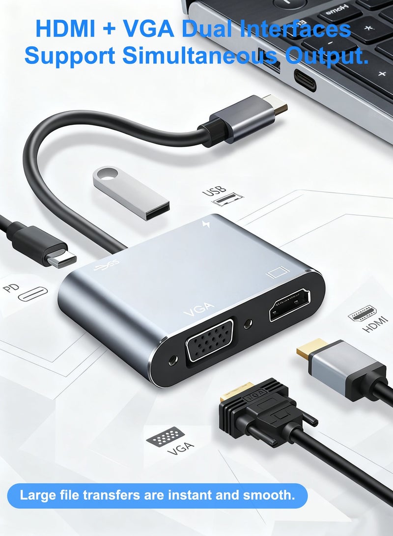 DRAKLAW 4-In-1 USB C Hub Adapter With 4K HDMI & 1080P VGA, 100W PD Charging, USB 3.0 Data Port, Compact Design For MacBook Air/Pro, Dell XPS, HP, Surface Pro, Laptops - Image 2