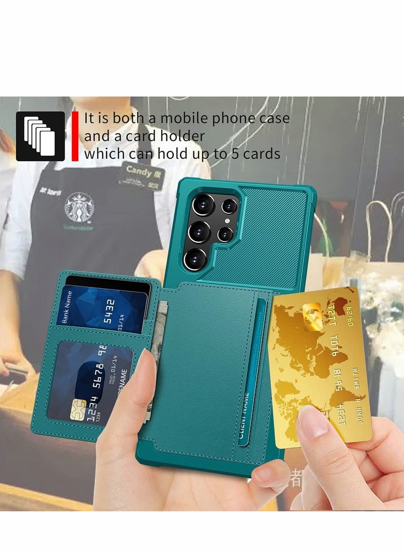 SYOSI Case for Samsung S22 Ultra Case Wallet Wallet 2Cards Shock Resistant Soft TPU +Hard PC Double Layers Protection Wallet Case for Samsung Galaxy S22 Ultra 6.8 inch Green - Image 2