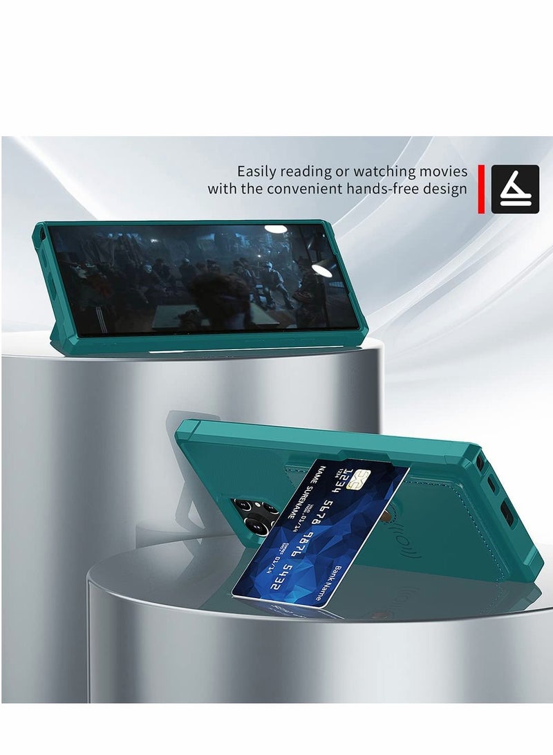 SYOSI Case for Samsung S22 Ultra Case Wallet Wallet 2Cards Shock Resistant Soft TPU +Hard PC Double Layers Protection Wallet Case for Samsung Galaxy S22 Ultra 6.8 inch Green - Image 3