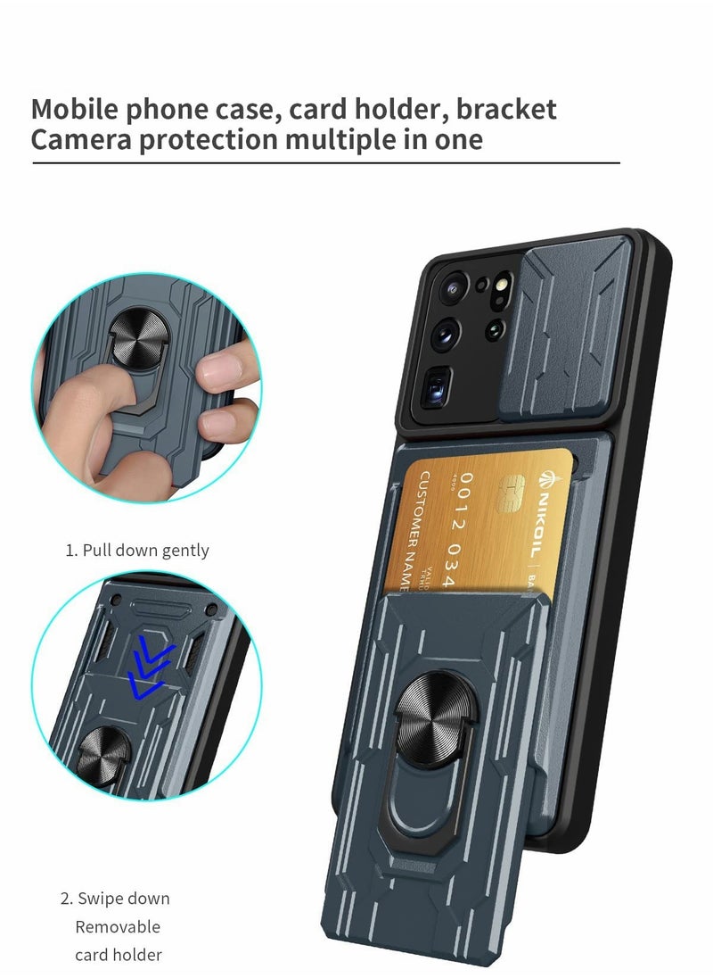 SYOSI - Case for Samsung Galaxy Note 20 Ultra Case Cover Slide Camera, KASTWAVE Kickstand＆Card Holder Cover Armor Slim Heavy Duty Hard Phone Case for Samsung Note 20 Ultra (Gray） - Image 1