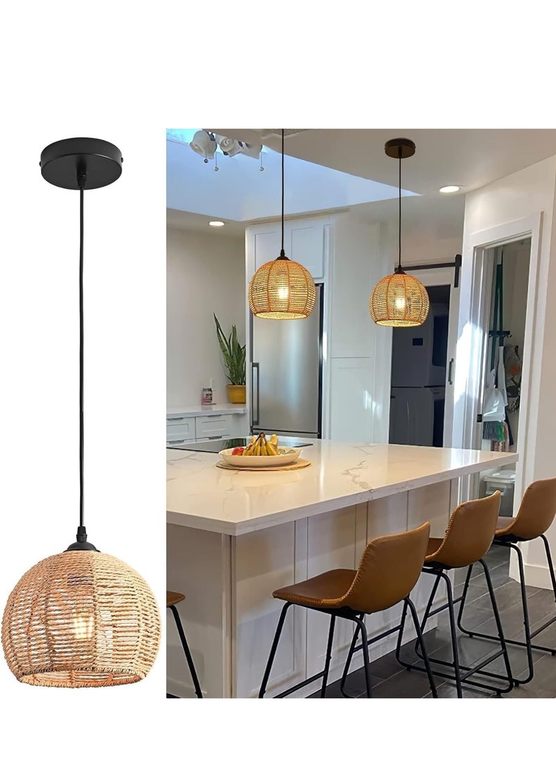 RATSAW Woven Pendant Lights, Chandeliers,Rustic Rattan Hanging Lamp Adjustable Handwoven Basket Shade, Boho Pendant Light Fixtures for Kitchen Island,Dining Room,Bedroom, Farmhouse, Hallway A11 - Image 1