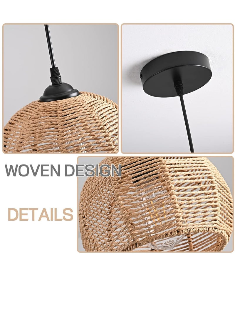 RATSAW Woven Pendant Lights, Chandeliers,Rustic Rattan Hanging Lamp Adjustable Handwoven Basket Shade, Boho Pendant Light Fixtures for Kitchen Island,Dining Room,Bedroom, Farmhouse, Hallway A11 - Image 4