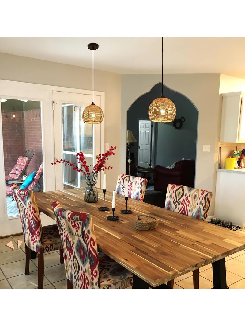 RATSAW Woven Pendant Lights, Chandeliers,Rustic Rattan Hanging Lamp Adjustable Handwoven Basket Shade, Boho Pendant Light Fixtures for Kitchen Island,Dining Room,Bedroom, Farmhouse, Hallway A11 - Image 5