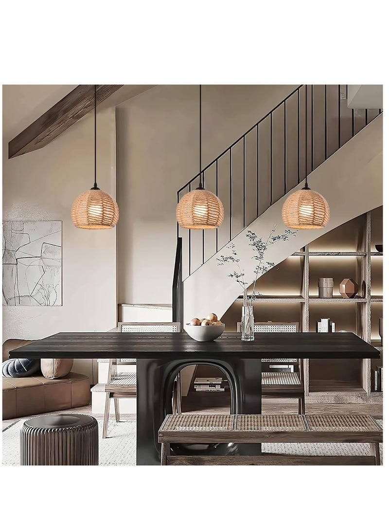 RATSAW Woven Pendant Lights, Chandeliers,Rustic Rattan Hanging Lamp Adjustable Handwoven Basket Shade, Boho Pendant Light Fixtures for Kitchen Island,Dining Room,Bedroom, Farmhouse, Hallway A11 - Image 3