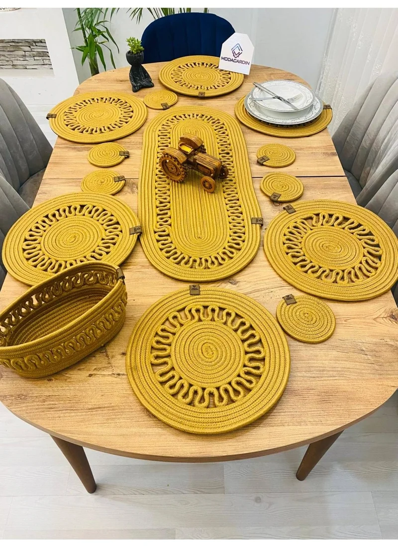 BDZ Deri BDZ Leather Wicker Jute Presentation Plate Mat American Service Runner Basket and Cup Holder 14 Pieces