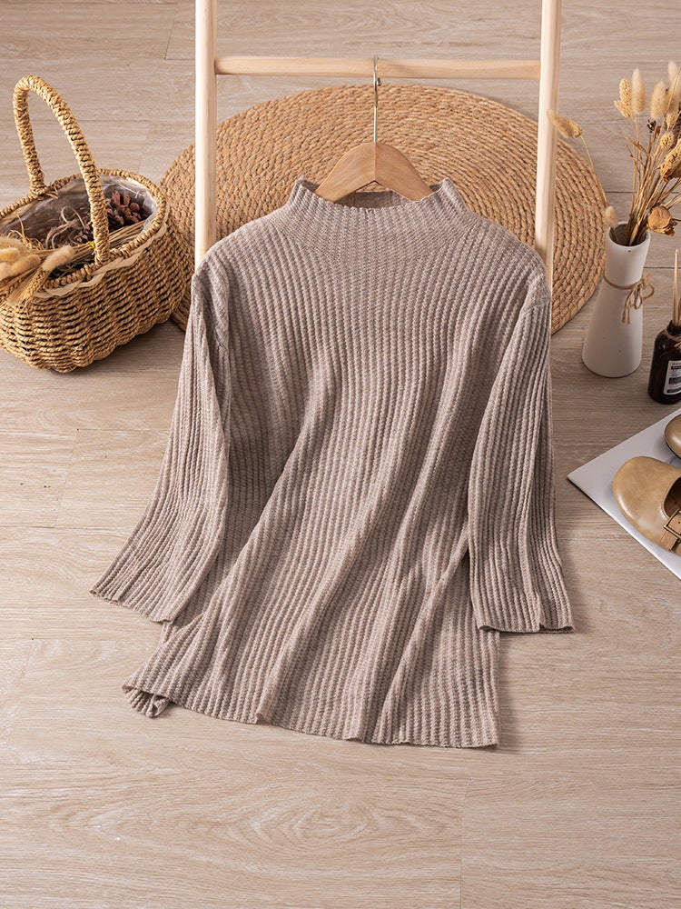 5098 Merino Wool Mid-Sleeve Base T-Shirt Soft Waxy Stretch Inner Half-High Collar Knitted Base Shirt - Image 2