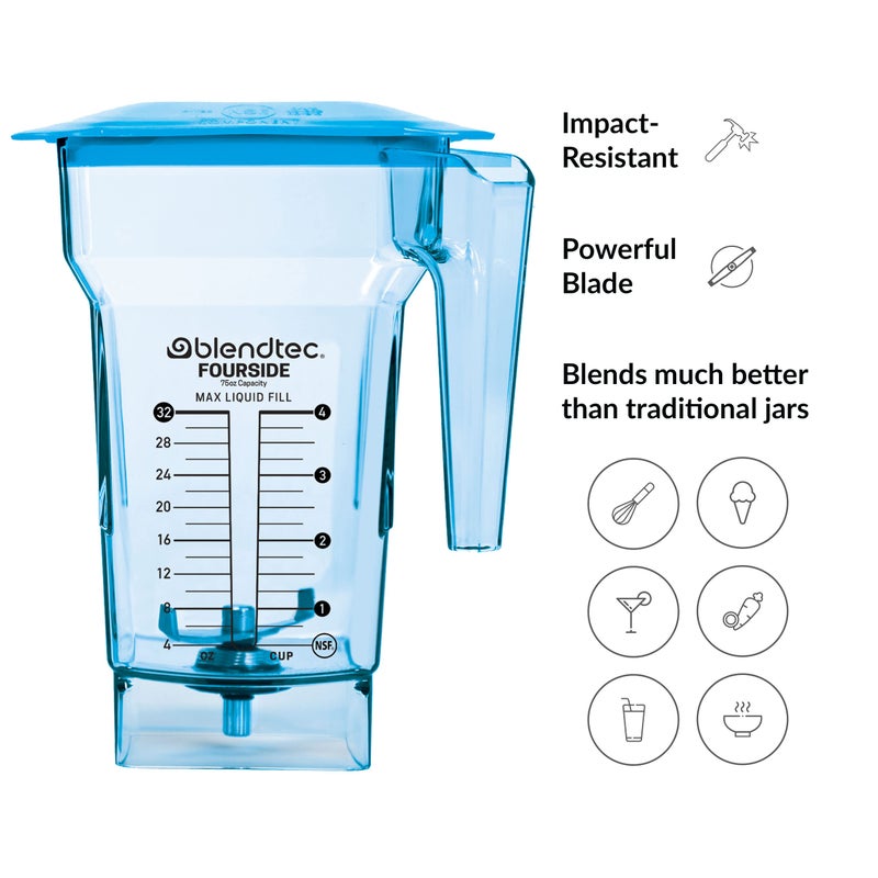 Blendtec 75 oz FourSide Commercial Jar - Four-Sided Replacement Blender Jar - Compatible with Most Blendtec Blenders - 32 oz Blending Capacity - Blue - Image 5