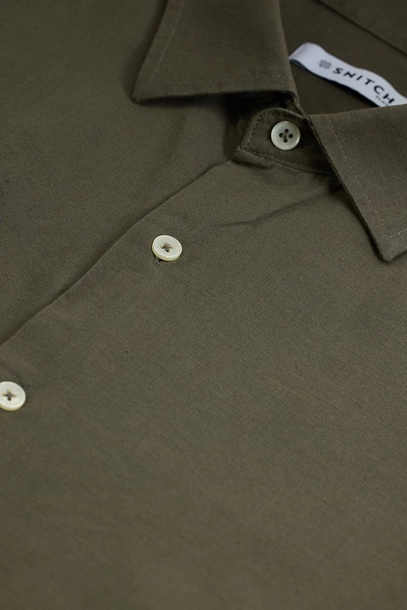 سنيتش Olive Solid Long Sleeve Regular Fit Plus Size Shirt