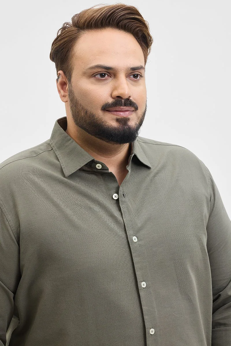 سنيتش Olive Solid Long Sleeve Regular Fit Plus Size Shirt