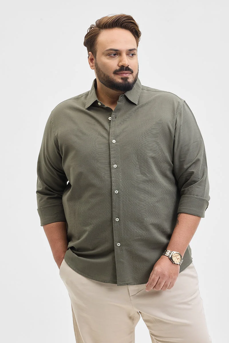 سنيتش Olive Solid Long Sleeve Regular Fit Plus Size Shirt