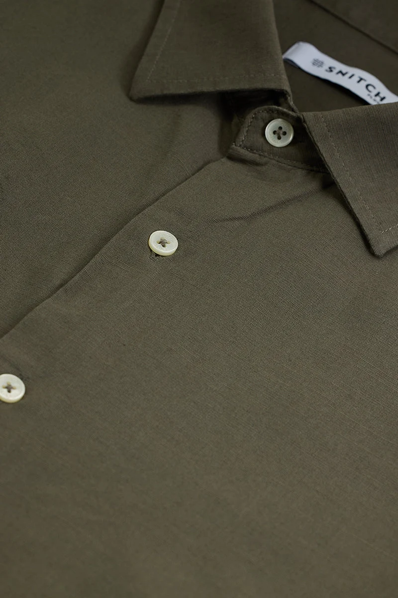 سنيتش Olive Solid Long Sleeve Regular Fit Plus Size Shirt