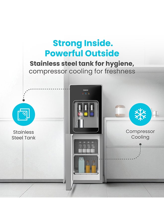 Nikai Premium Antibacterial 3 Tap Water Dispenser with 16L Refrigerator Storage, Hot, Cold & Normal Water, Compressor Cooling, Low Noise Best for Home & Office Use - NWD999R - 1 Years Warranty NWD999R Silver Black - Image 5