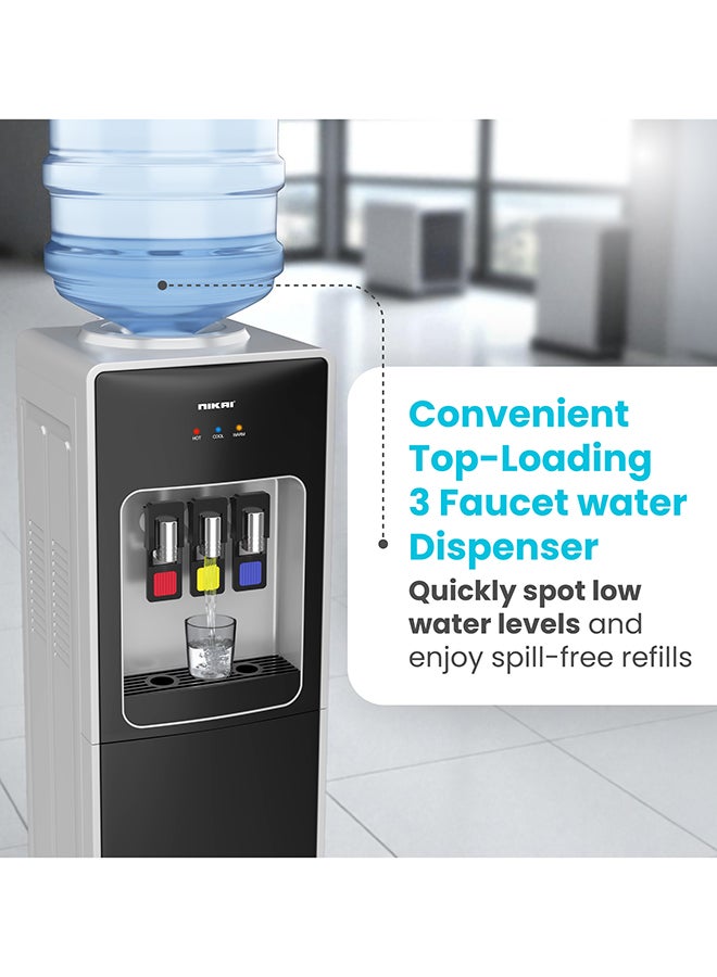 Nikai Premium Antibacterial 3 Tap Water Dispenser with 16L Refrigerator Storage, Hot, Cold & Normal Water, Compressor Cooling, Low Noise Best for Home & Office Use - NWD999R - 1 Years Warranty NWD999R Silver Black - Image 4