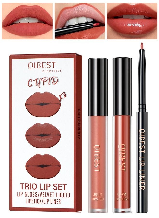 QiBest Lip Liner Lip Gloss and Velvet Liquid Lipstick Makeup Set Matte Lip Liner Kit Waterproof Long Lasting Not Fade Liquid Lipstick Kit for Daily Makeup  - Image 1