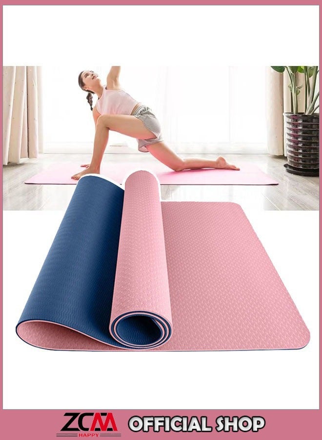 ZCM-HAPPY Yoga Mat with Straps, Non-Slip TPE Pilates Fitness Mat for Home Exercise and Meditation 183x61x0.6cm  - Image 1