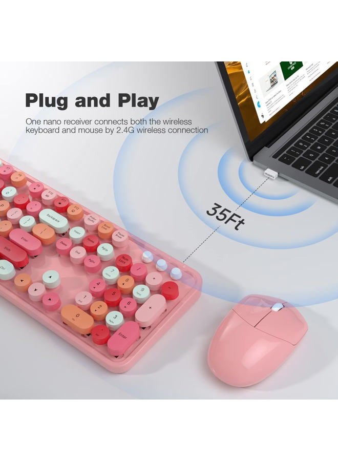 MOWUX Wireless Keyboard and Mouse Combo, Colorful Computer Full Size 2.4G Plug and Play Wireless Typewriter Keyboard and Mouse Set for Windows, Computer, Desktop, PC, Notebook - Pink Colorful - Image 2
