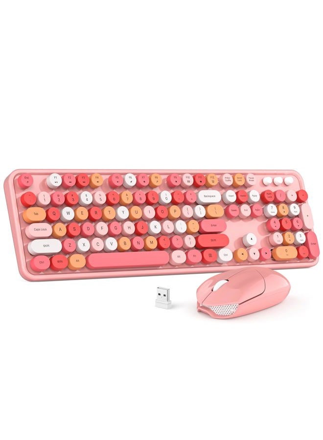 MOWUX Wireless Keyboard and Mouse Combo, Colorful Computer Full Size 2.4G Plug and Play Wireless Typewriter Keyboard and Mouse Set for Windows, Computer, Desktop, PC, Notebook - Pink Colorful - Image 1