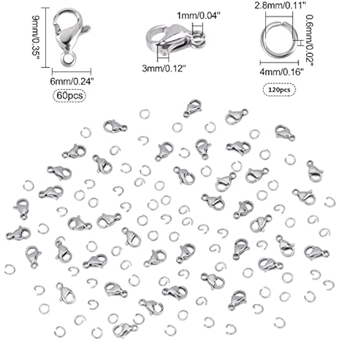 STRBOXONG ELITE 120 PCS 4MM 304 STAINLESS STEEL JUMP RINGS WITH 60PCS LOBSTER CLAW CLASPS FOR EARRING BRACELET NECKLACE PENDANTS JEWELRY DIY CRAFT MAKING STAINLESS STEEL COLOR 4MM JUMP RING STAINLE - Image 3