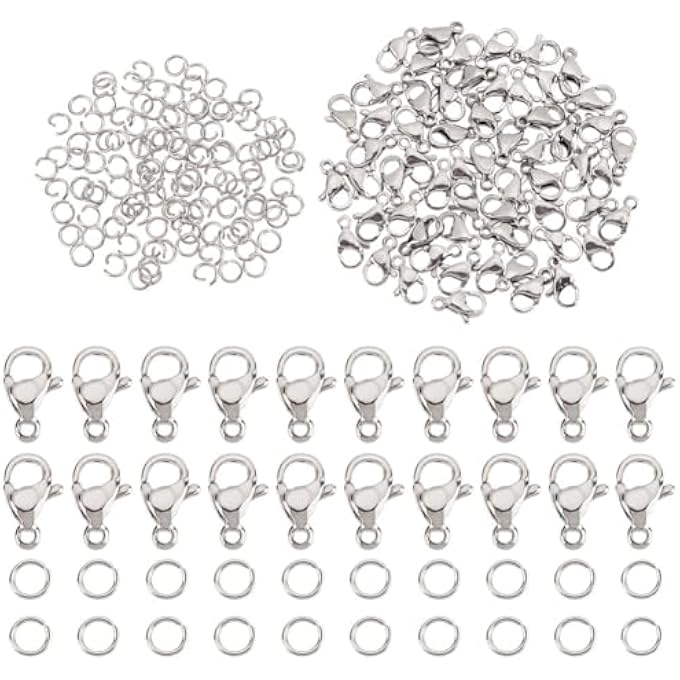 STRBOXONG ELITE 120 PCS 4MM 304 STAINLESS STEEL JUMP RINGS WITH 60PCS LOBSTER CLAW CLASPS FOR EARRING BRACELET NECKLACE PENDANTS JEWELRY DIY CRAFT MAKING STAINLESS STEEL COLOR 4MM JUMP RING STAINLE - Image 1
