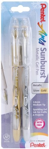 Pentel Arts Sunburst Metallic Gel Pen, Medium Line, Permanent, Gold and Silver Ink, 2 Pack (K908BPXZ) - Image 1