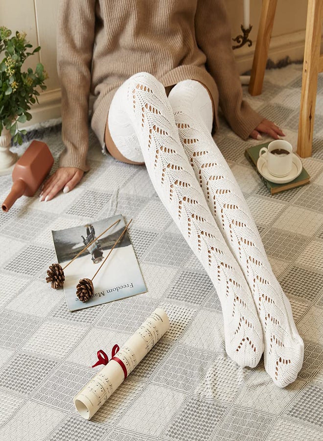 Generic Warm Cable Knit Over Knee Socks for Women, Long Leg Warmers for Winter, Solid Color Tube Socks, Cozy Knitted Boot Socks - Image 3