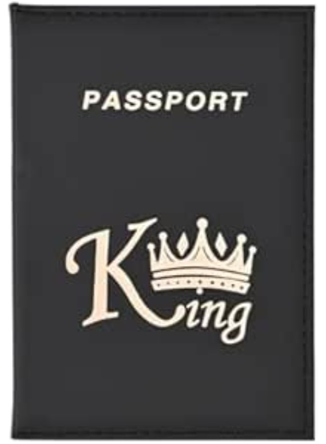 غطاء جواز سفر من الجلد الصناعي للرجال بتصميم تاج "King" - أسود فاخر لحماية وثائق السفر - Image 1