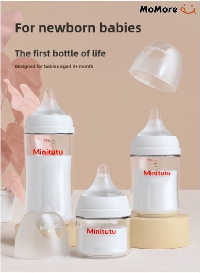 Minitutu Pack Of 2 Anti-Colic Glass Feeding Baby Bottle Set, Extra Soft Nipple, Wide Neck, 1M+, 160 ml - Image 5