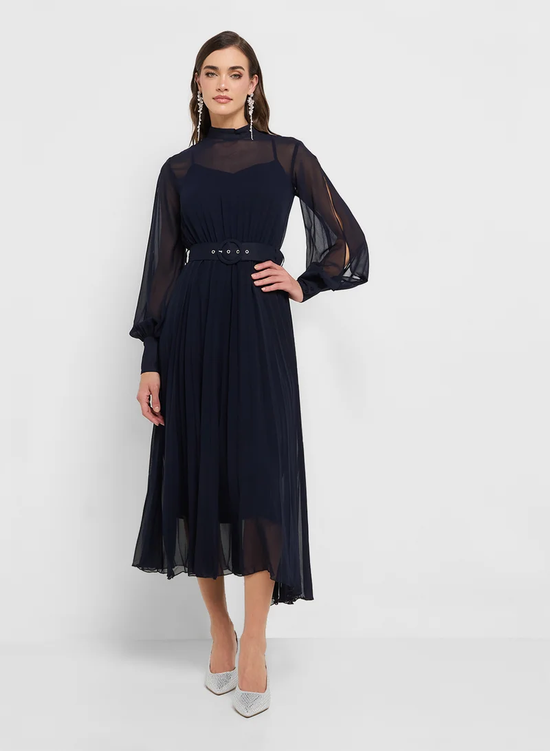 Style Cheat Pleated Chiffon Dress