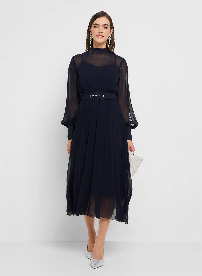 Style Cheat Pleated Chiffon Dress