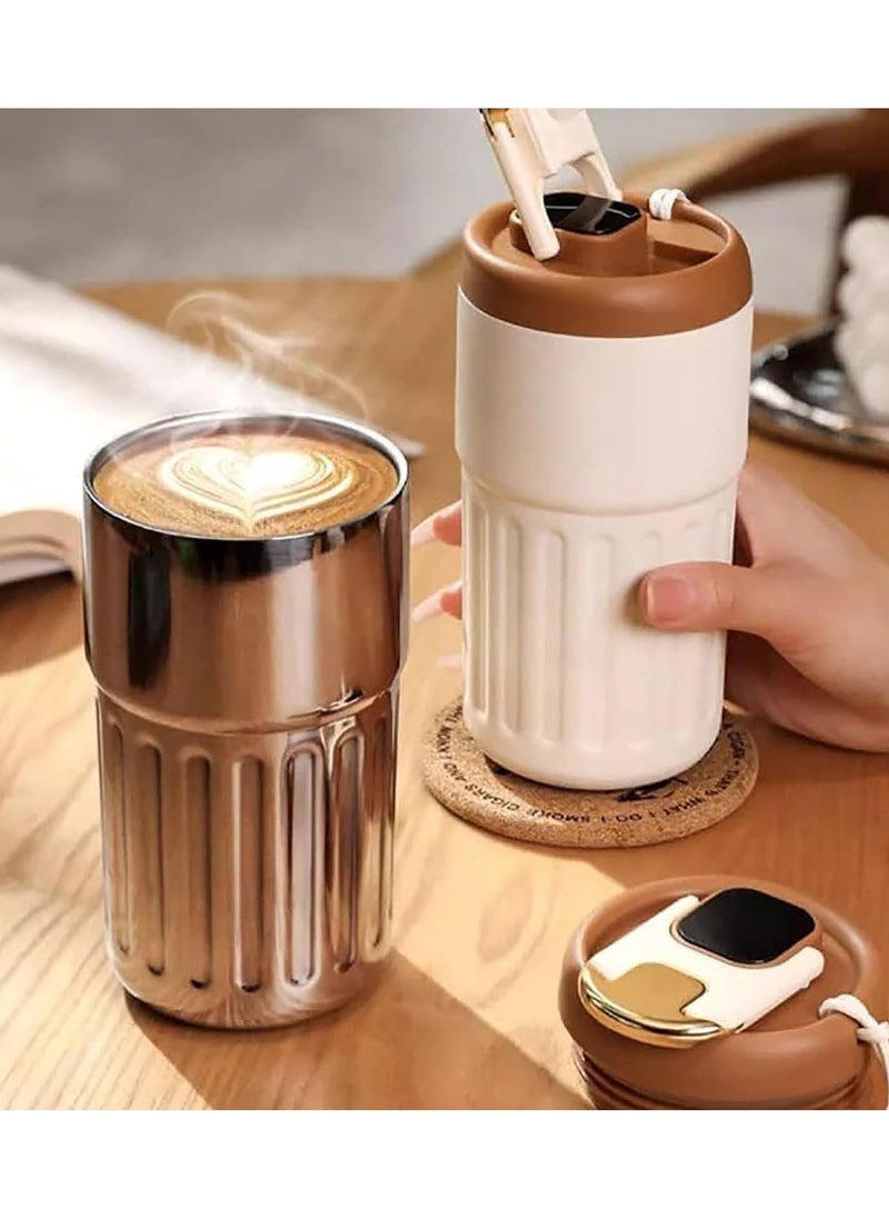 Eoozon - Coffee Thermos with Temperature Display - Smart Coffee Mug - Smart Hot and Cold Storage Bottle, Thermos Coffee Thermos (Beige) - Image 1