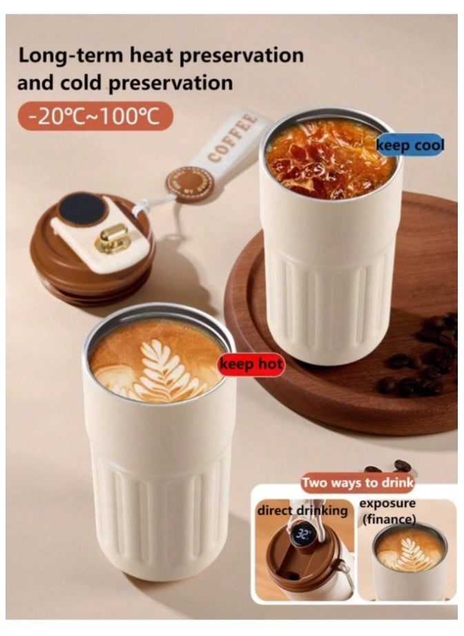 Eoozon - Coffee Thermos with Temperature Display - Smart Coffee Mug - Smart Hot and Cold Storage Bottle, Thermos Coffee Thermos (Beige) - Image 1