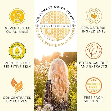 BEES of BRITAIN 99 Natural Conditioner Honey Lavender No SulfatesParabensSilicones pH 55 Sensitive Skin We Donate 5 of our Profit to Save Bees Pollinators 250ml - Image 3