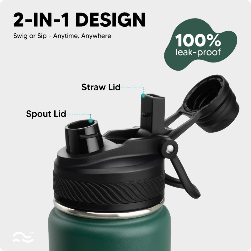 Swigina Insulated Water Bottle with Silicone Boot (36hrs Cold/18hrs Hot) - DIY Stickers, [2-in-1 Lid], BPA Free, 24 oz - Image 2