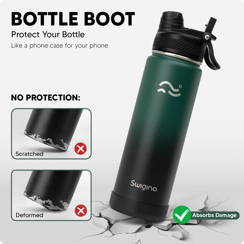 Swigina Insulated Water Bottle with Silicone Boot (36hrs Cold/18hrs Hot) - DIY Stickers, [2-in-1 Lid], BPA Free, 24 oz - Image 4