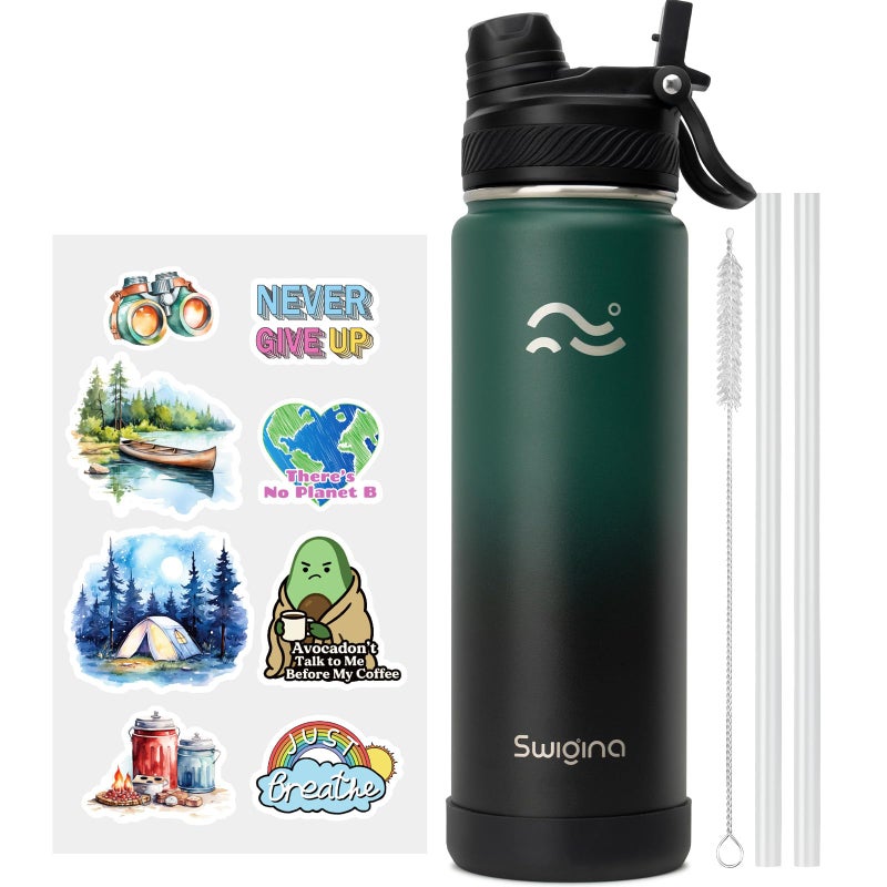 Swigina Insulated Water Bottle with Silicone Boot (36hrs Cold/18hrs Hot) - DIY Stickers, [2-in-1 Lid], BPA Free, 24 oz - Image 1