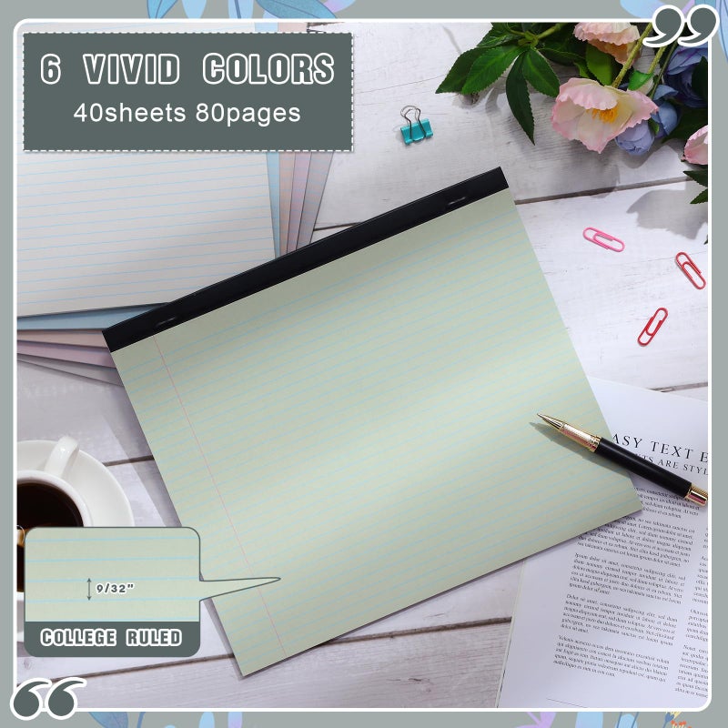 Lincia 6 Pcs 11" x 9.5" Legal Pads College Ruled Notepad Landscape Notebook Horizontal Lined Notebook 80 Gsm Assorted Colors Paper Pastel Writing Pads for School Office, 40 Sheet (Sweet Color) - Image 3